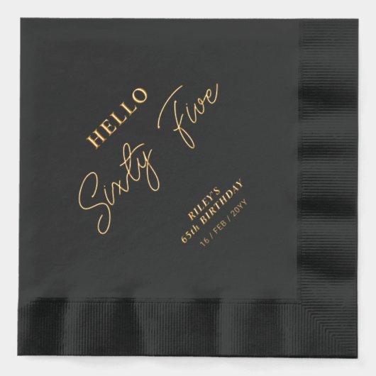 Hallo Vijfenzestig Modern Script 65ste verjaardags Folie Servetten (Voorkant)