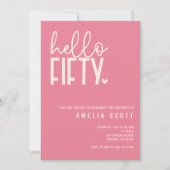 Hallo Vijftig 50e Verjaardag Modern Roze Minimaal Kaart (Voorkant)