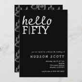Hallo Vijftig 50ste verjaardagsfeest Modern Black Kaart (Voorkant / Achterkant)