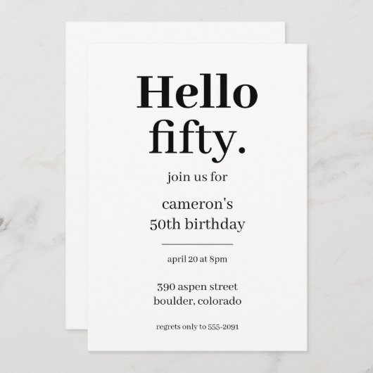 Hallo Vijftig Chic Modern 50ste Verjaardagsfeestje Kaart (Voorkant / Achterkant)