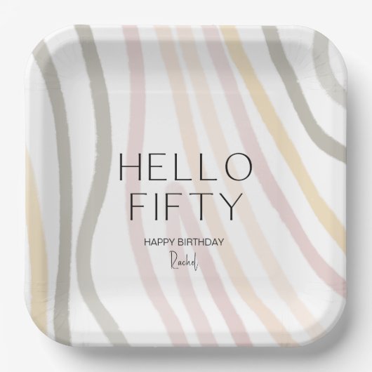Hallo Vijftig eenvoudige 50ste verjaardagspapier B Papieren Bordje (Voorkant)