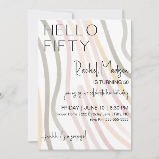 Hallo Vijftig Eenvoudige Zachte Wave Verjaardag ui Kaart (Voorkant)