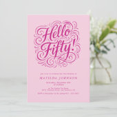 Hallo Vijftig! Elegant Roze 50ste Verjaardagsfeest Kaart (Staand voorkant)