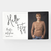 Hallo Vijftig Foto Script 50e Verjaardagsfeestje Spandoek (Horizontaal)