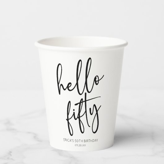 Hallo Vijftig minimalistische 50ste verjaardagsfee Papieren Bekers (Voorkant)