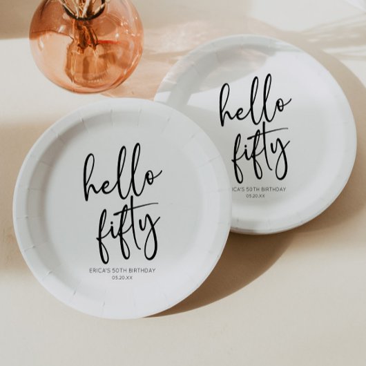 Hallo Vijftig minimalistische 50ste verjaardagsfee Papieren Bordje