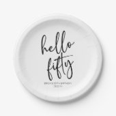 Hallo Vijftig minimalistische 50ste verjaardagsfee Papieren Bordje (Voorkant)