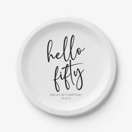 Hallo Vijftig minimalistische 50ste verjaardagsfee Papieren Bordje (Voorkant)