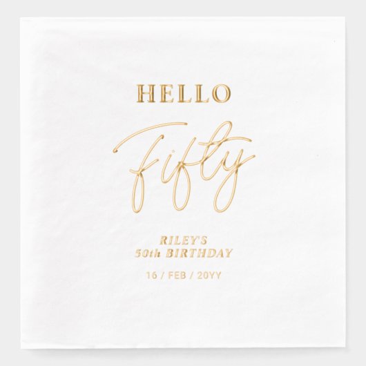 Hallo Vijftig | Modern Script 50e Verjaardagsfeest Folie Servetten (Voorkant)