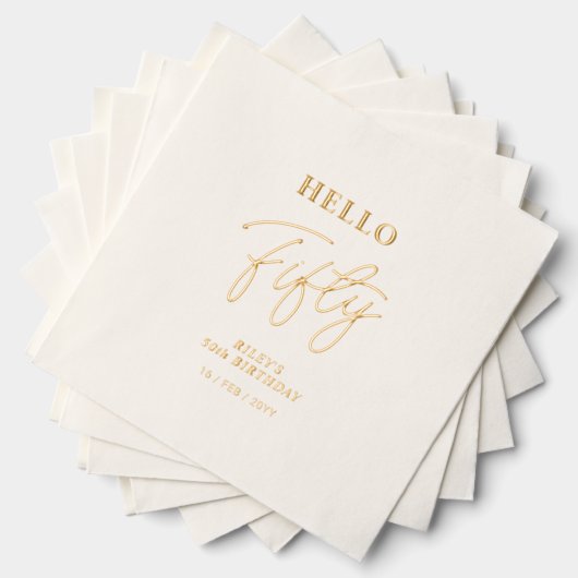 Hallo Vijftig | Modern Script 50ste verjaardagsfee Folie Servetten (Insitu (Gestapeld))