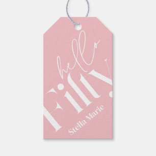 Hallo Vijftig moderne eenvoudige roze girly 50ste Cadeaulabel