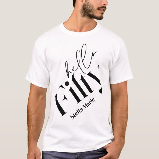 Hallo Vijftig moderne minimale elegante 50ste verj T-shirt (Voorkant)