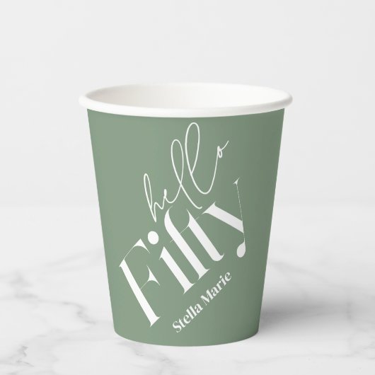 Hallo Vijftig moderne minimale groene 50ste verjaa Papieren Bekers (Voorkant)