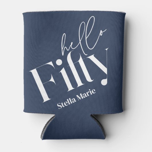 Hallo Vijftig moderne minimale marine blauw 50ste  Blikjeskoeler (Voorkant)