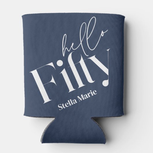 Hallo Vijftig moderne minimale marine blauw 50ste Blikjeskoeler (Achterkant)