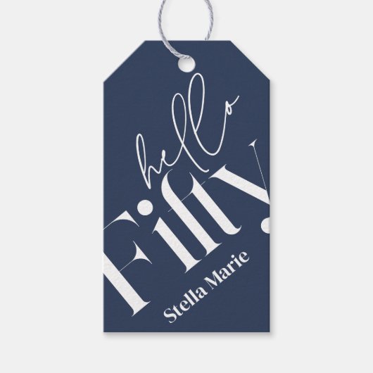 Hallo Vijftig moderne minimale marine blauw 50ste  Cadeaulabel (Voorkant)