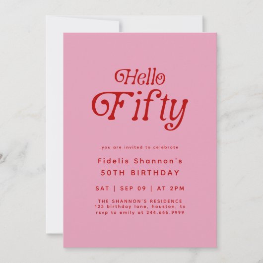 Hallo Vijftig moderne retro 50e verjaardag Kaart (Voorkant)