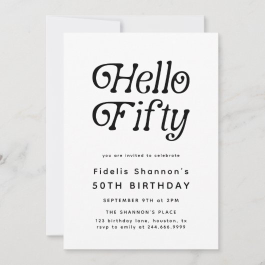 Hallo Vijftig moderne retro 50e verjaardag Kaart (Voorkant)