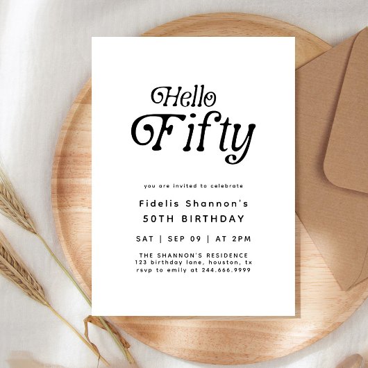 Hallo Vijftig moderne retro 50e verjaardag Kaart
