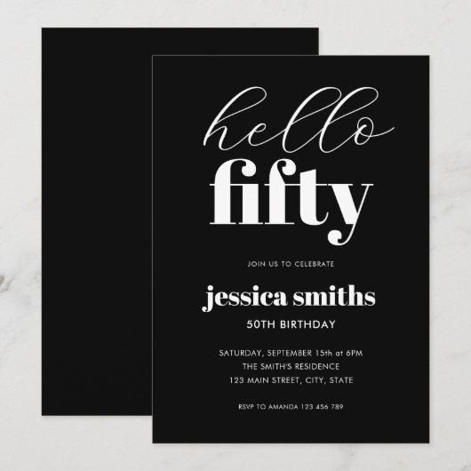 Hallo Vijftig moderne zwart-wit 50e verjaardag Kaart (Voorkant / Achterkant)