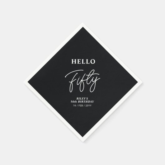 hallo vijftig | Moderne zwarte 50e verjaardag Servet (Hoek)