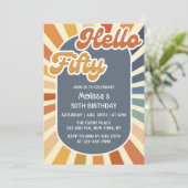 Hallo Vijftig Retro Sun Groovy Wave 50ste verjaard Kaart (Staand voorkant)