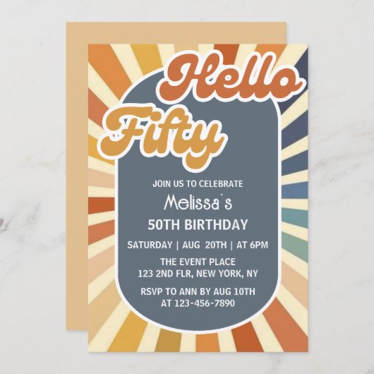 Hallo Vijftig Retro Sun Groovy Wave 50ste verjaard Kaart (Voorkant / Achterkant)