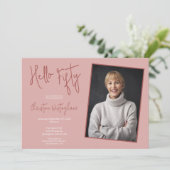 Hallo Vijftig Roze Foto 50e Verjaardag Kaart (Staand voorkant)