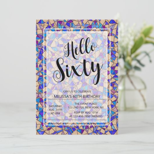 Hallo Violet Blauw Mozaïek Kaart (Staand voorkant)