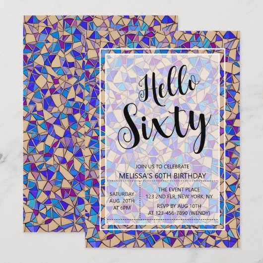 Hallo Violet Blauw Mozaïek Kaart (Voorkant / Achterkant)