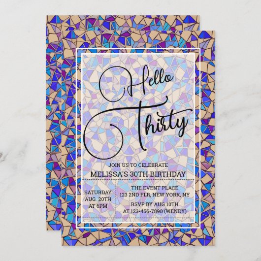 Hallo Violet Blauw Mozaïek Kaart (Voorkant / Achterkant)