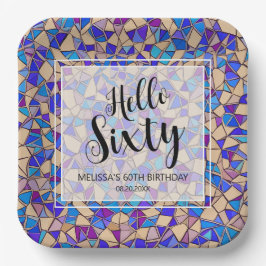 Hallo Violet Blauw Mozaïek Papieren Bordje