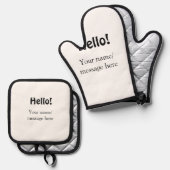 Hallo Voeg naambericht toe Eenvoudig Minimale bedr Ovenwant & Pannenlap Set (Voorkant / Achterkant)