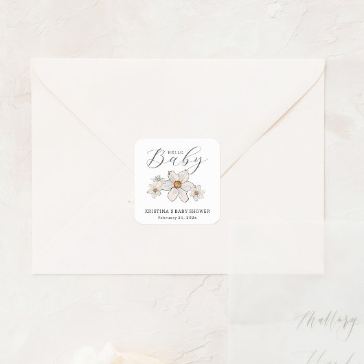 Hallo Voorjaarsbloemen? Baby shower Papier servet Vierkante Sticker