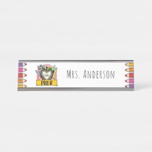 hallo Voorschoolse leraar Gift Desk Name Bord Bureau Naambordje