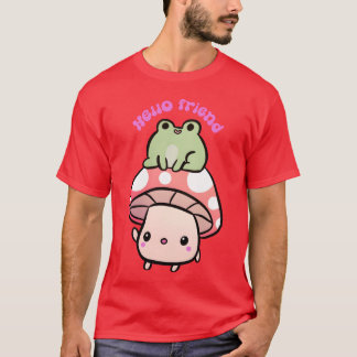 Hallo Vriend Een Schattigee paddenstoel en kikker  T-shirt
