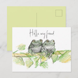 Hallo Vriend Kikkers Boomtak Natuur Tekening Briefkaart