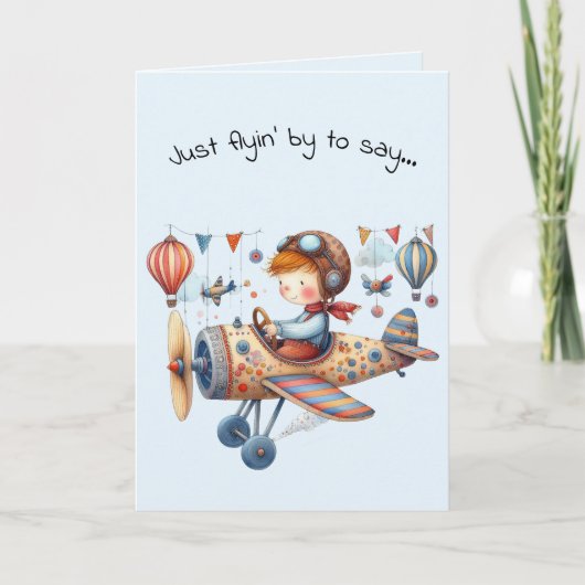 Hallo Vriendschap Kind Vliegende Whimsical Vliegtu Kaart (Voorkant)