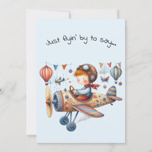 Hallo Vriendschap Kind Vliegt Whimsical Vliegtuig Kaart