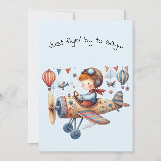 Hallo Vriendschap Kind Vliegt Whimsical Vliegtuig Kaart (Voorkant)