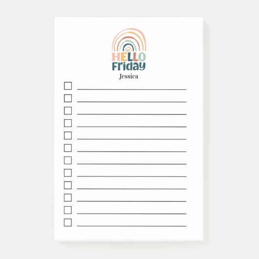 Hallo Vrijdag leuke regenboog retro kleurrijke boh Post-it® Notes (Voorkant)