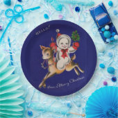 hallo! Vrolijk kerstsnowman op rendier Papieren Bordje (Feest)