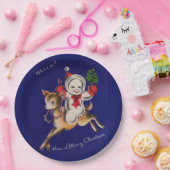 hallo! Vrolijk kerstsnowman op rendier Papieren Bordje (Feest)