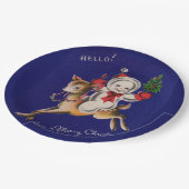 hallo! Vrolijk kerstsnowman op rendier Papieren Bordje (Gekanteld)