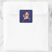 hallo! Vrolijk kerstsnowman op rendier Vierkante Sticker (Tas)