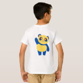 Hallo Vrolijke blauwe en gele panda zwaaien T-shirt (Achterkant volledig)