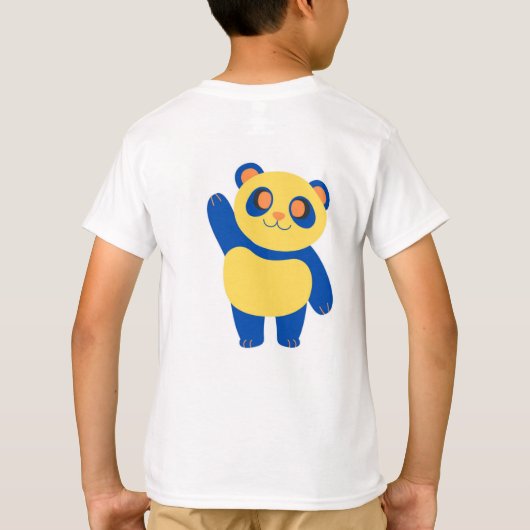 Hallo Vrolijke blauwe en gele panda zwaaien T-shirt (Achterkant)