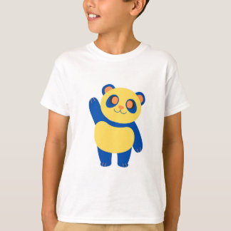 Hallo Vrolijke blauwe en gele panda zwaaien T-shirt