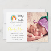 Hallo Waarom Kleine Regenboog baby Geboorteaankond Kaart (Voorkant)