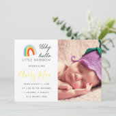Hallo Waarom Kleine Regenboog baby Geboorteaankond Kaart (Staand voorkant)